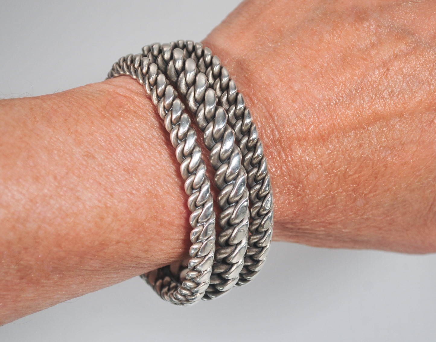 Heavy Southwestern Sterling Silver Braided Rope Cuff Bracelet, 126 Grams