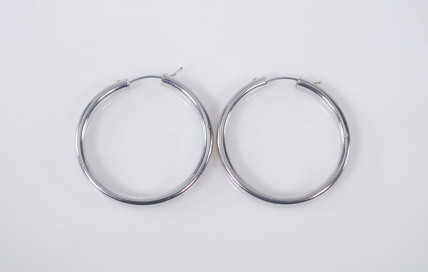 Designer Signed 14K White Gold Hoop Earrings