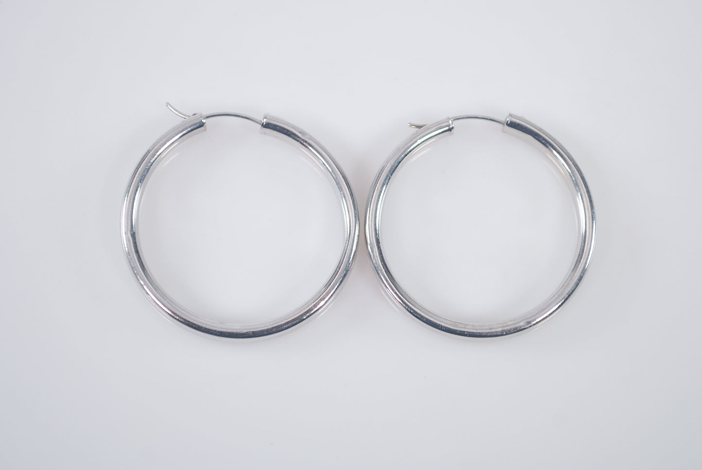 Designer Signed 14K White Gold Hoop Earrings