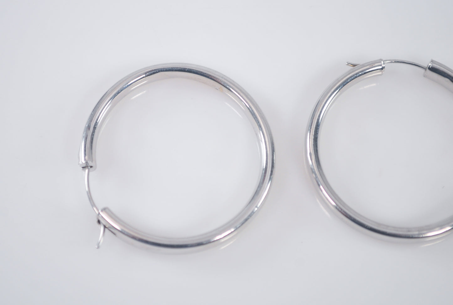 Designer Signed 14K White Gold Hoop Earrings