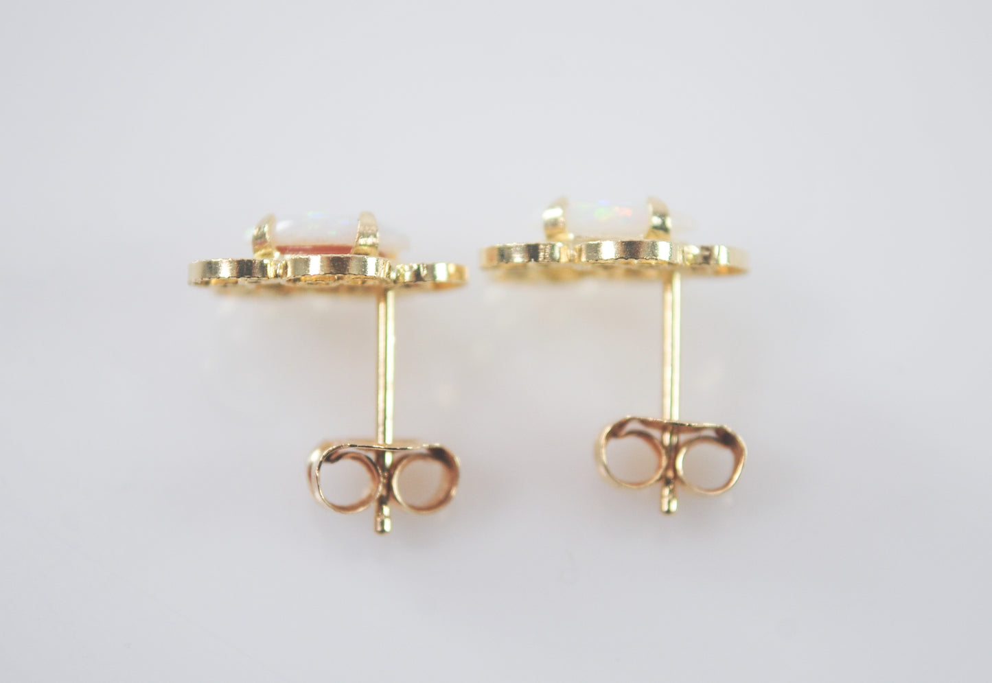 Tiny Vintage 14K Gold Natural Opal Earrings