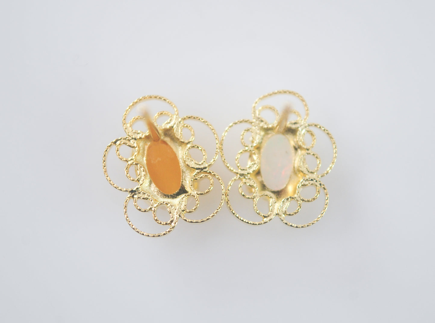 Tiny Vintage 14K Gold Natural Opal Earrings