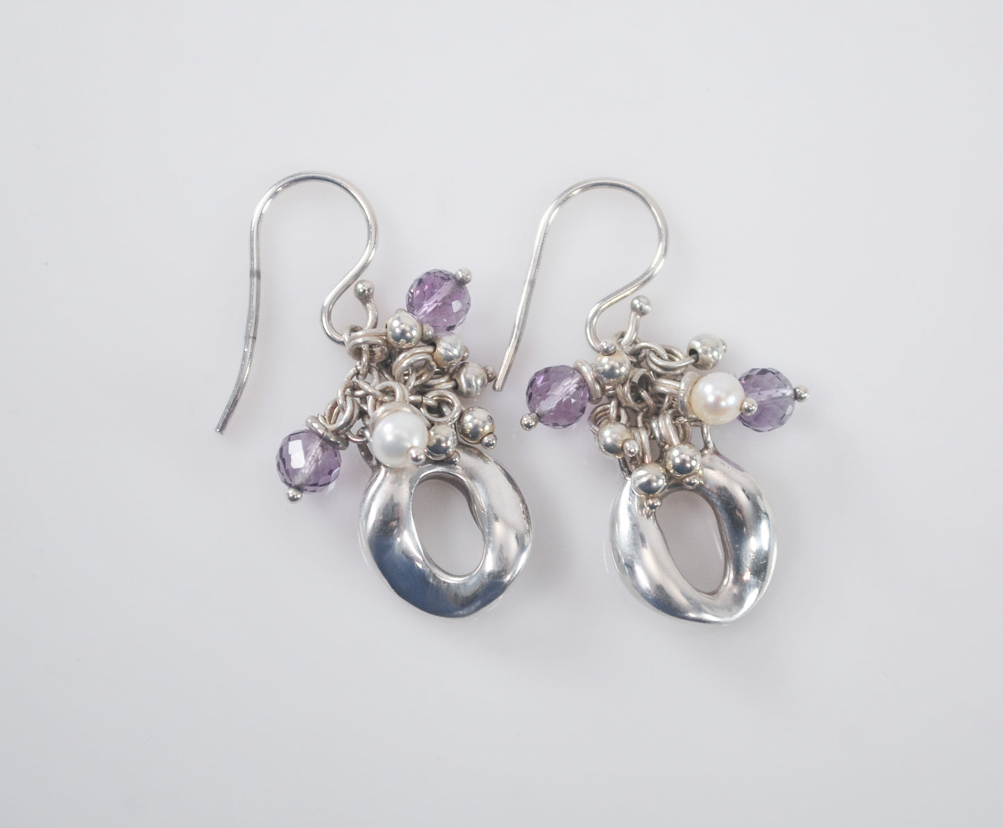 Michael Dawkins 925 Sterling Silver Amethyst Pearl Earrings