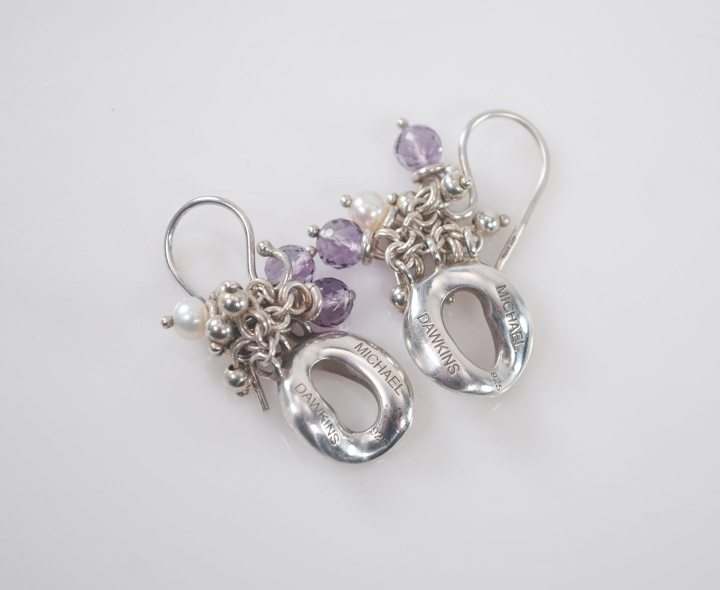 Michael Dawkins 925 Sterling Silver Amethyst Pearl Earrings