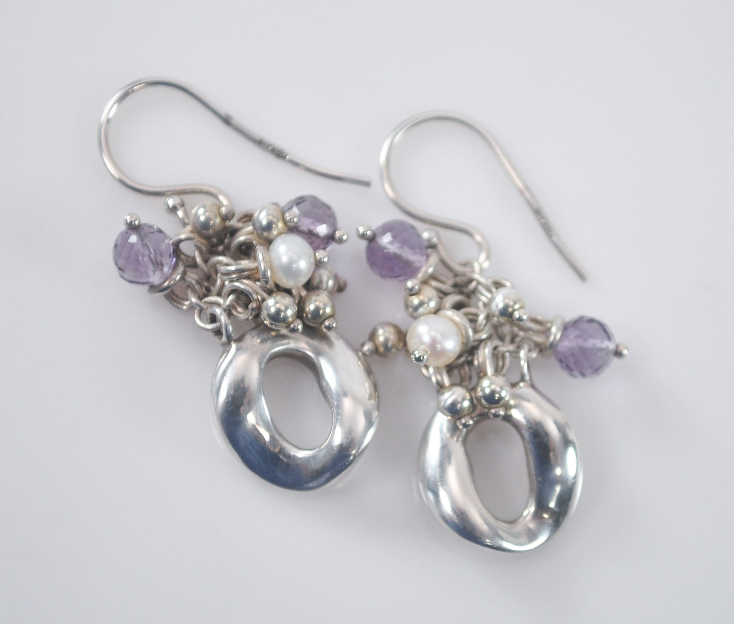 Michael Dawkins 925 Sterling Silver Amethyst Pearl Earrings