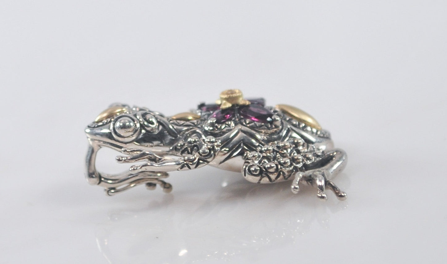 Estate Barbara Bixby Sterling Silver 18K Gold Rhodolite Frog Enhancer Pendant