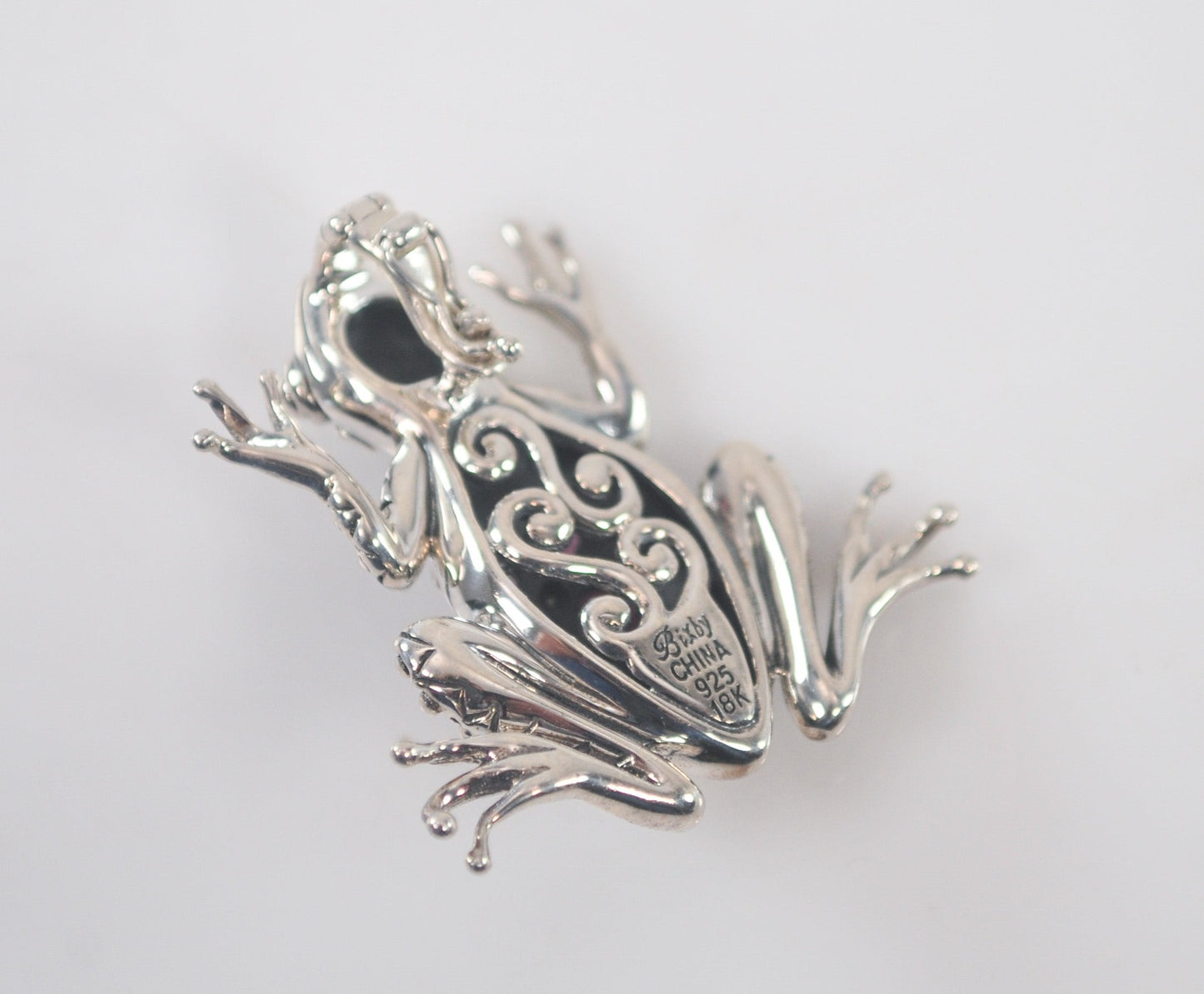 Estate Barbara Bixby Sterling Silver 18K Gold Rhodolite Frog Enhancer Pendant