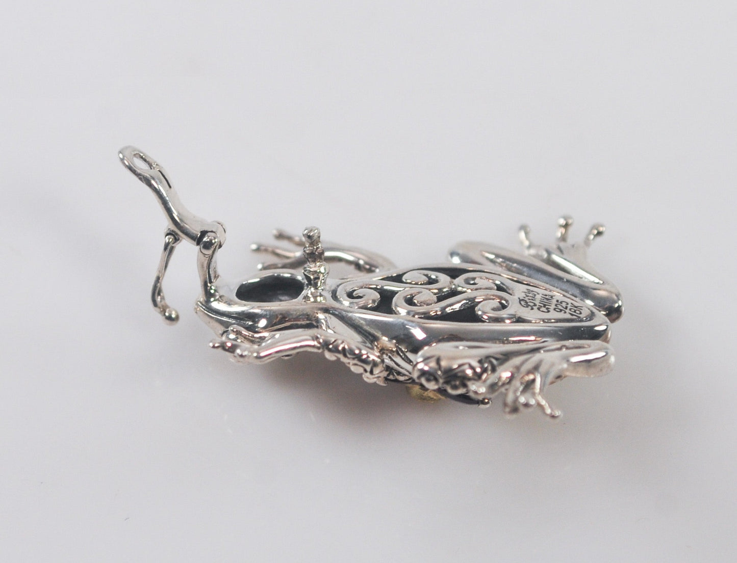 Estate Barbara Bixby Sterling Silver 18K Gold Rhodolite Frog Enhancer Pendant