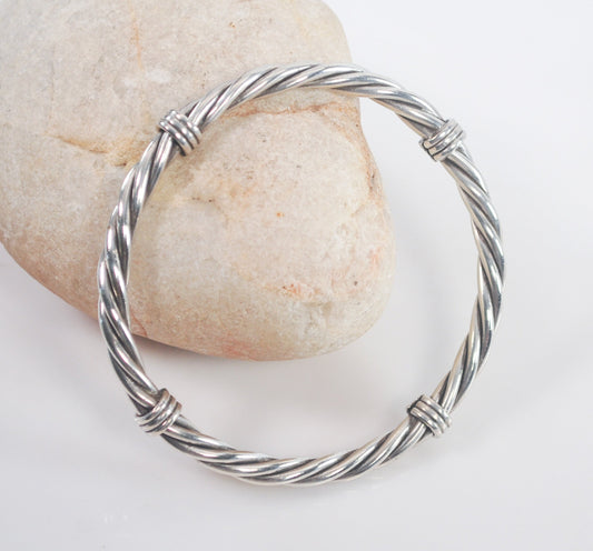 Heavy Sterling Silver Cable Bangle Bracelet