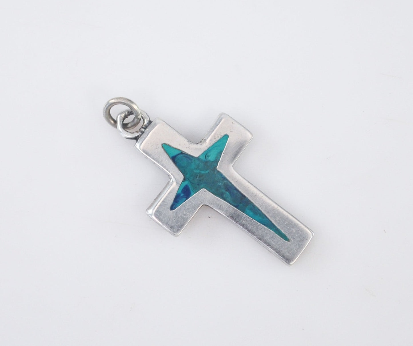 Small Sterling Silver Chrysocolla Cross Pendant