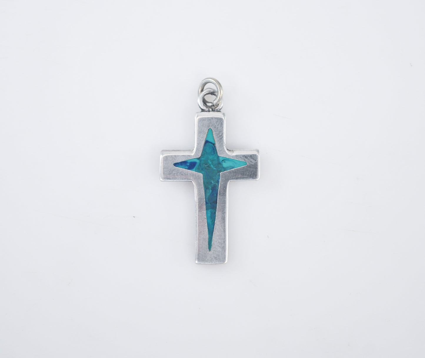 Small Sterling Silver Chrysocolla Cross Pendant