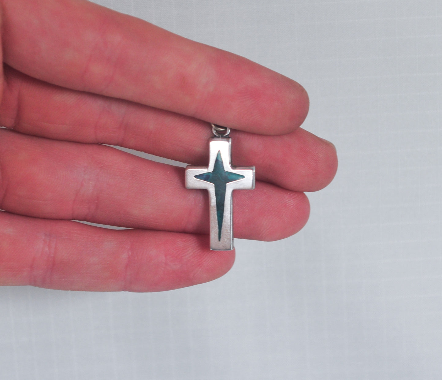 Small Sterling Silver Chrysocolla Cross Pendant