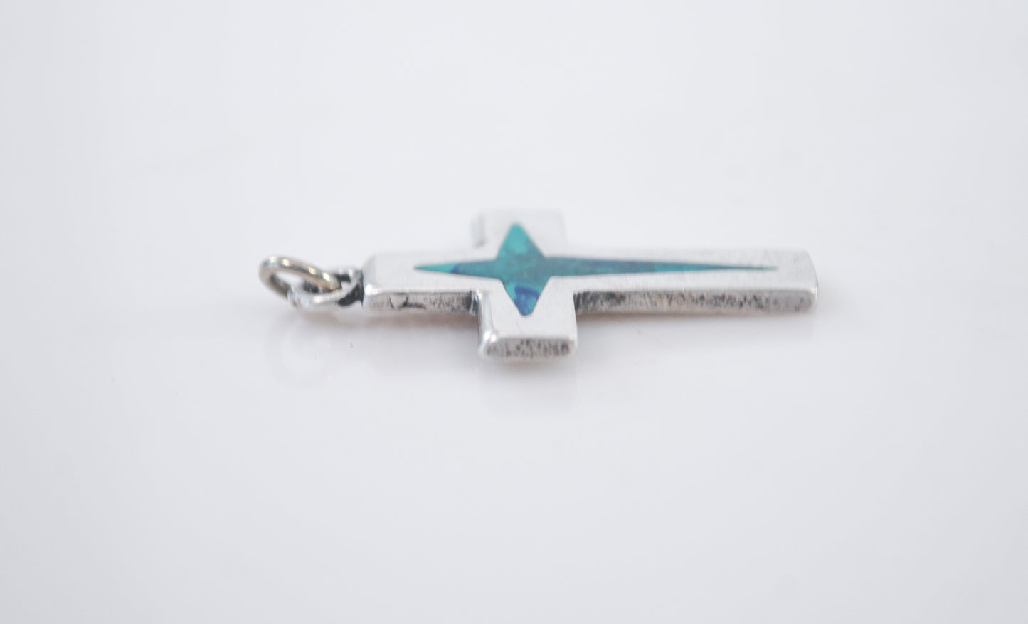 Small Sterling Silver Chrysocolla Cross Pendant