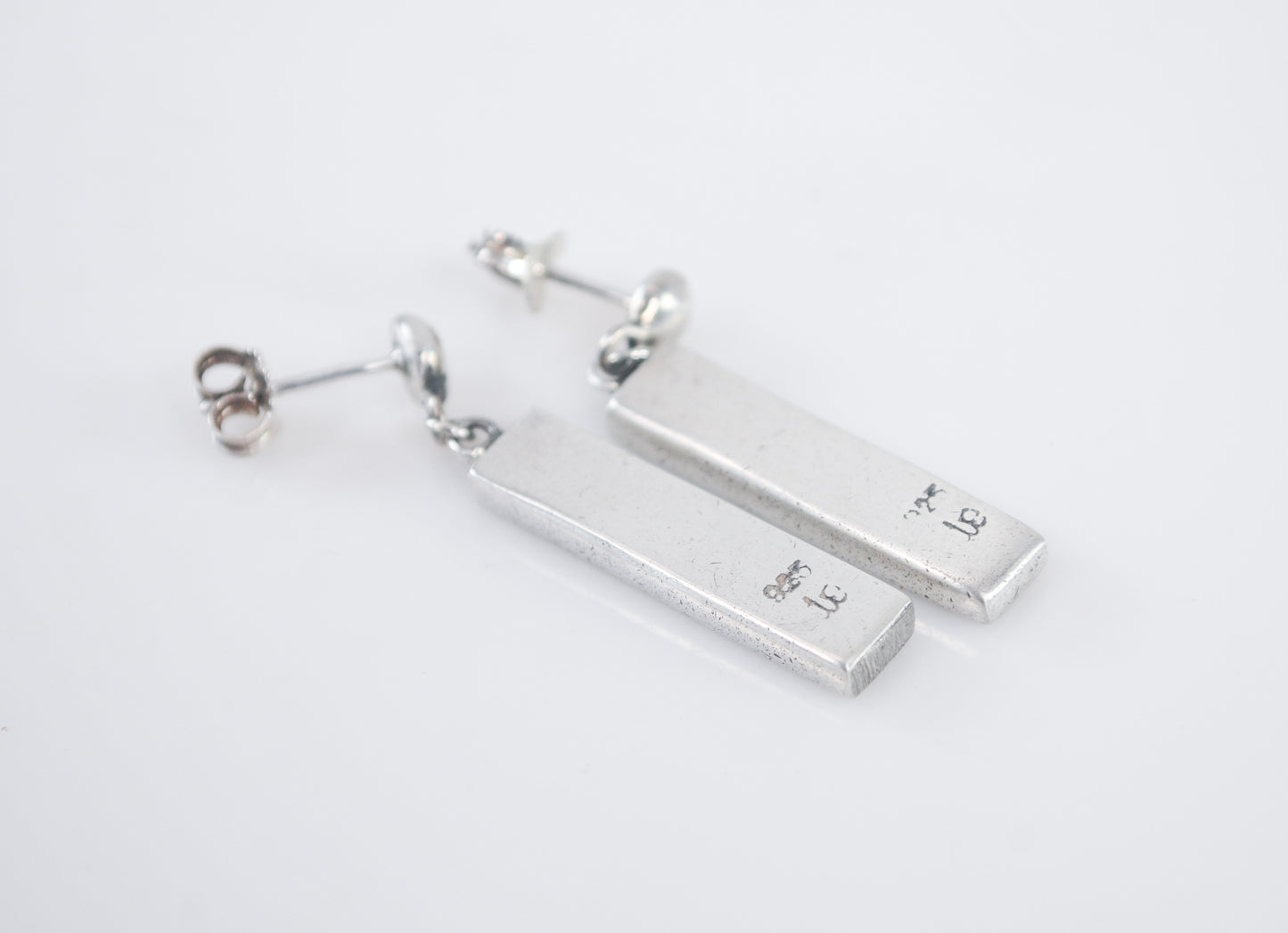 Signed Sterling Silver Bar Earrings