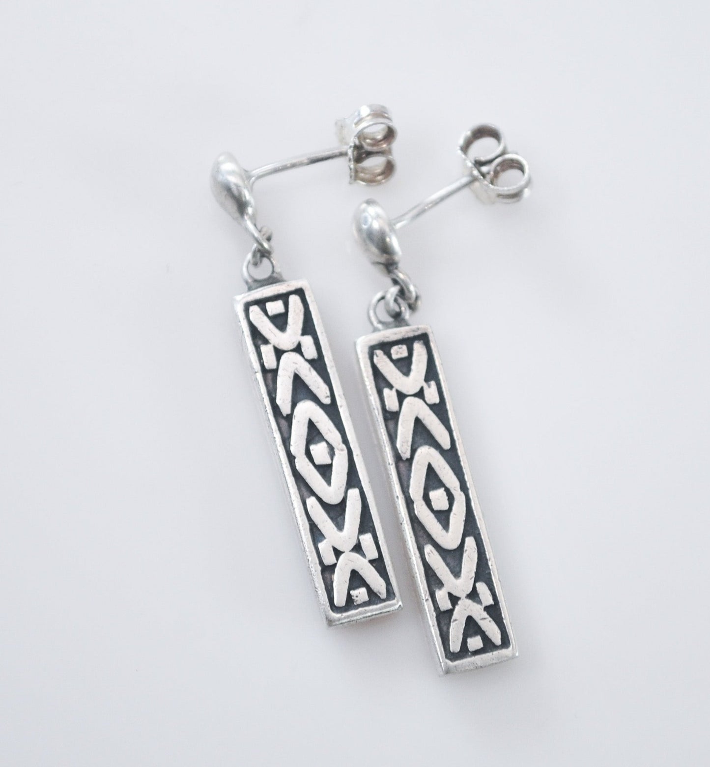 Signed Sterling Silver Bar Earrings