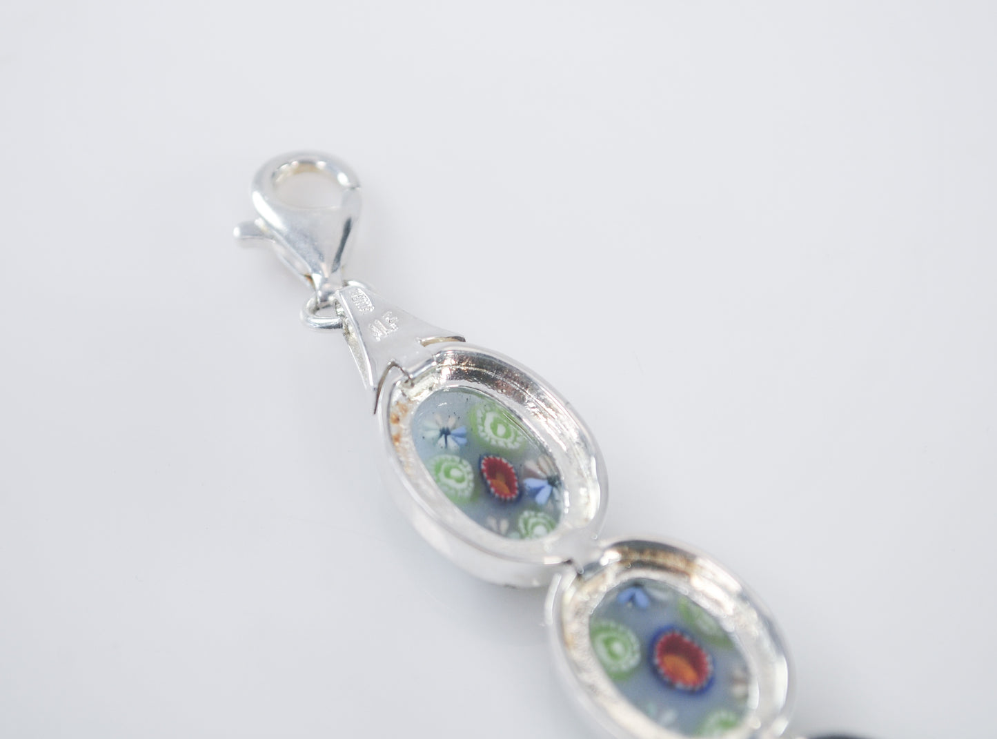 ALF 925 Sterling Silver Millefiori Glass Flower Bracelet