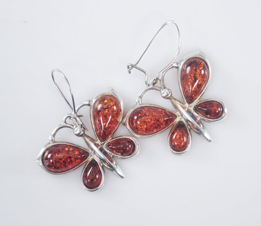 Amber Sterling Silver Butterfly Earrings