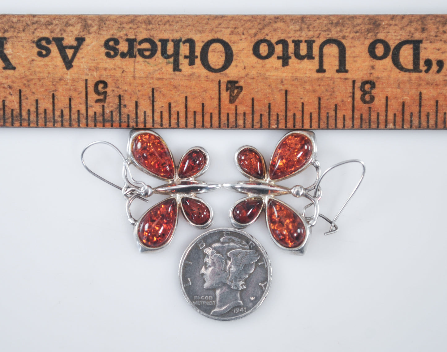 Amber Sterling Silver Butterfly Earrings