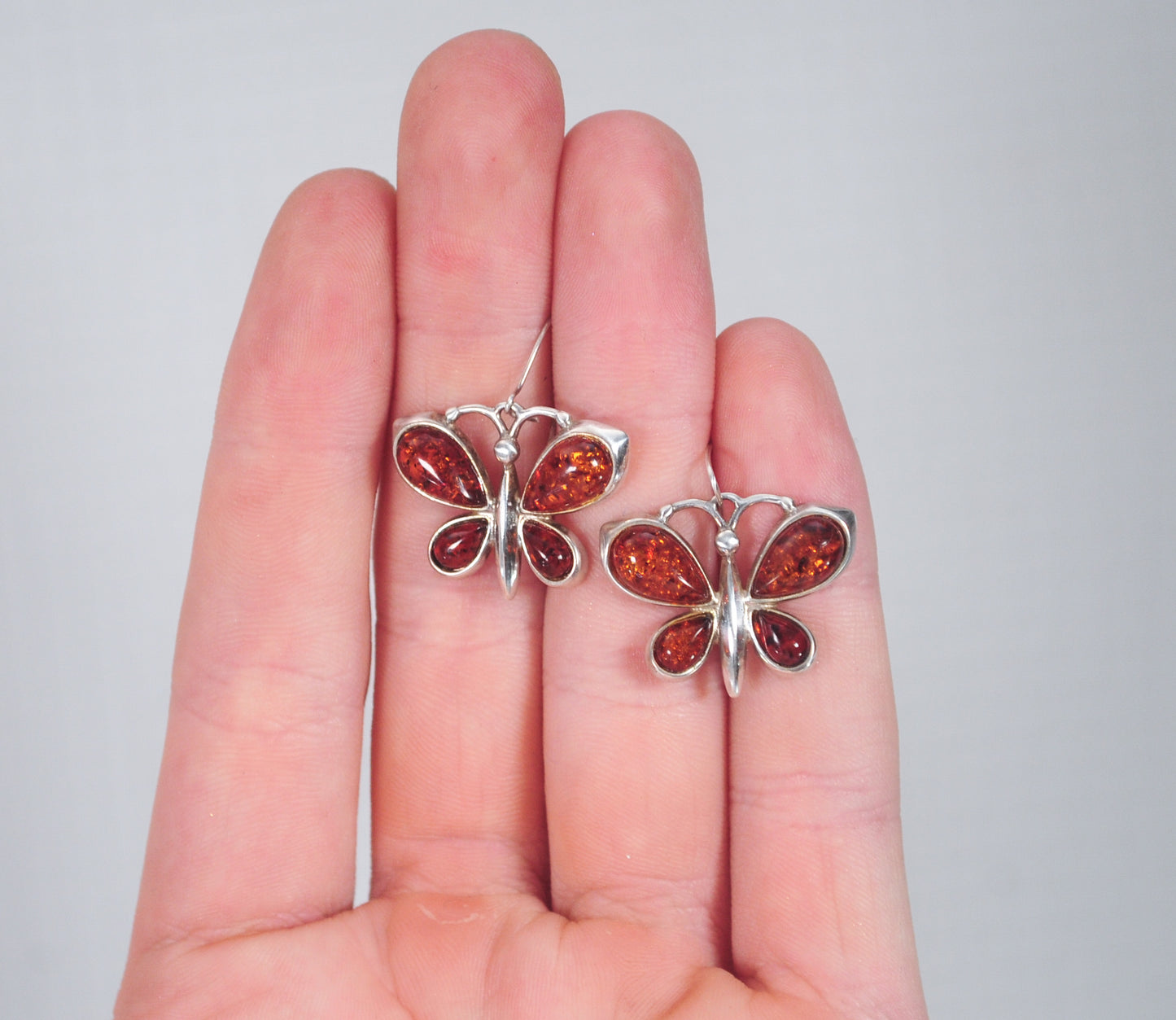 Amber Sterling Silver Butterfly Earrings