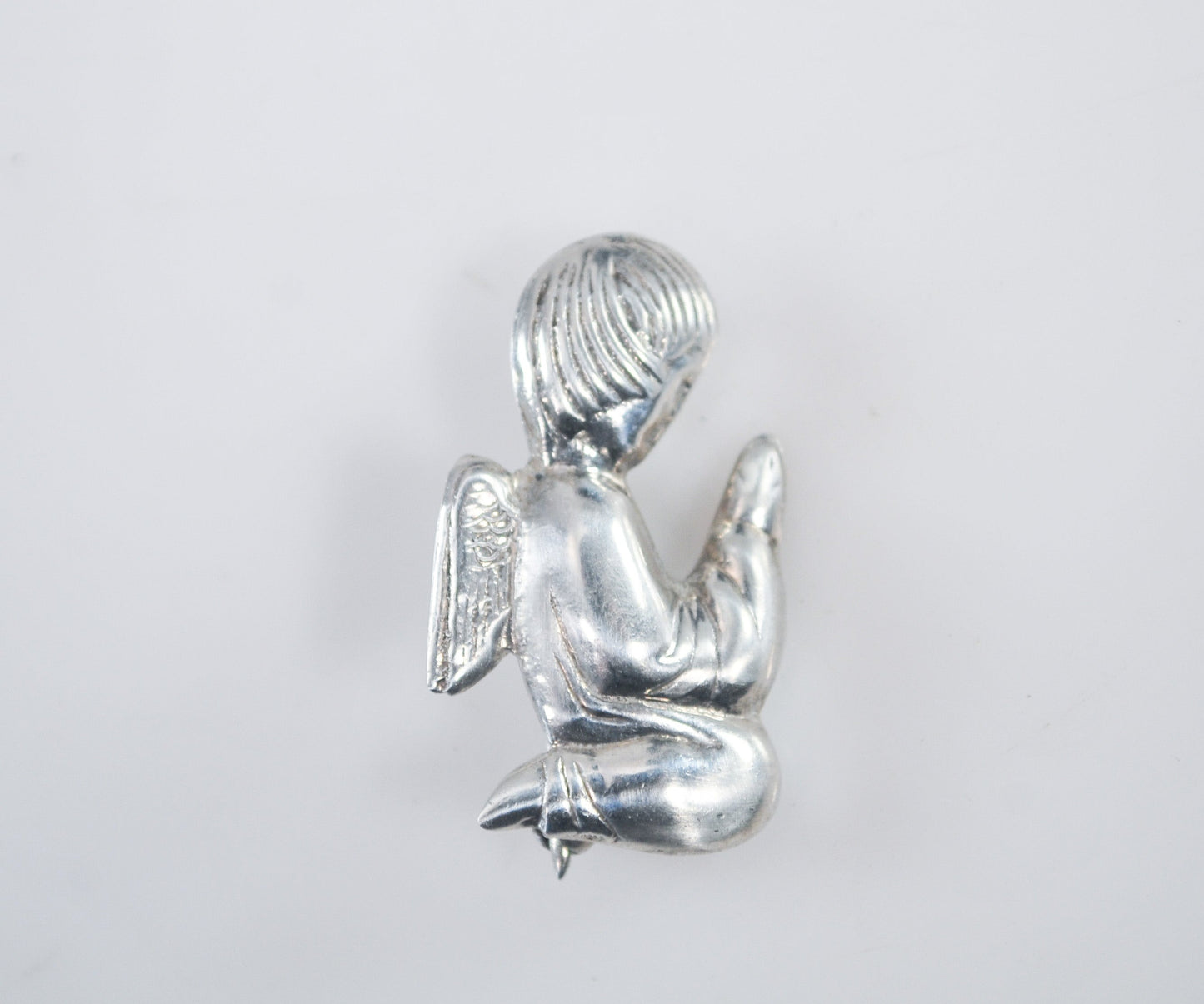 SMALL Vintage Sterling Silver Praying Angel Pendant Pin