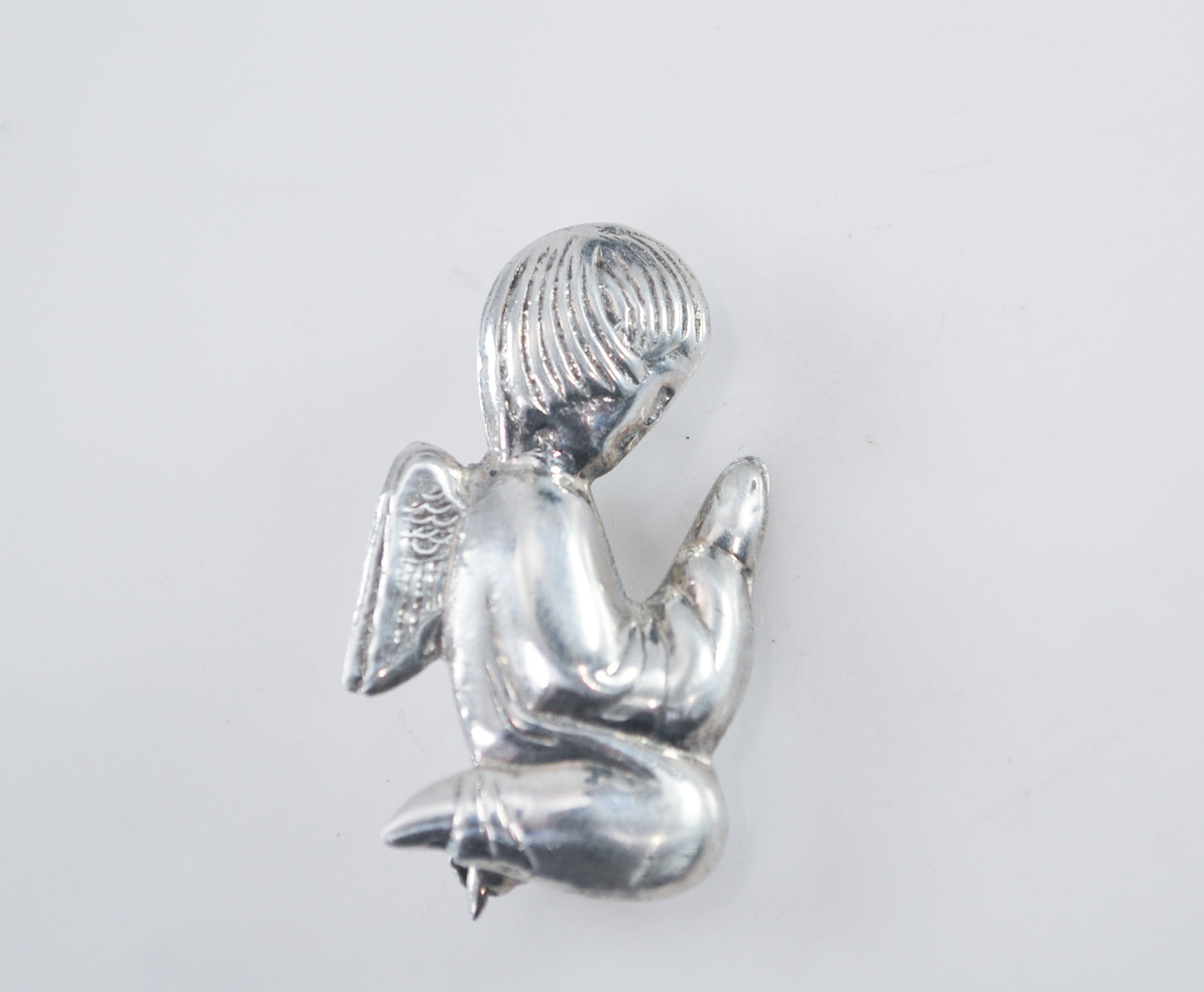 SMALL Vintage Sterling Silver Praying Angel Pendant Pin