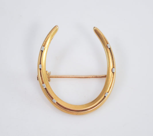 Antique 14K Gold Riker Brothers Horseshoe Brooch