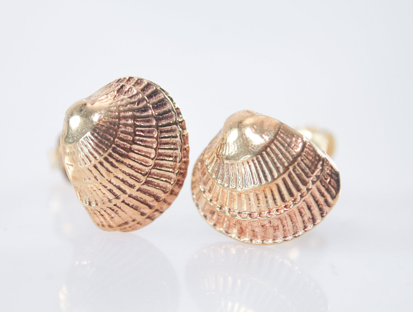 Small Signed 14K Gold Seashell Stud Earrings