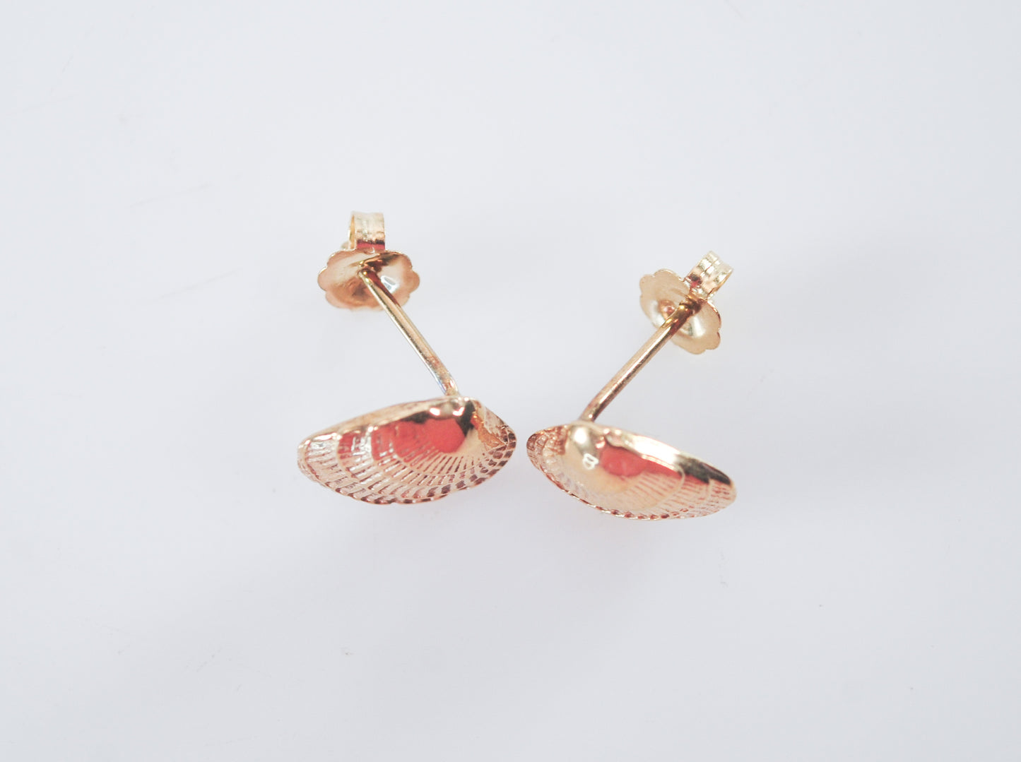 Small Signed 14K Gold Seashell Stud Earrings