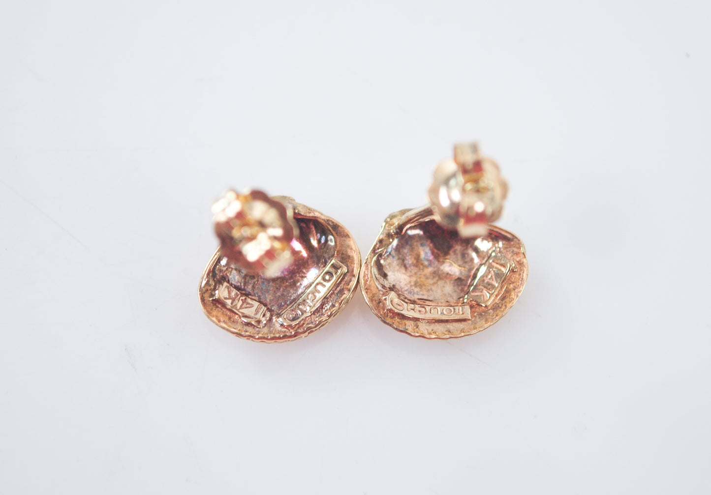 Small Signed 14K Gold Seashell Stud Earrings