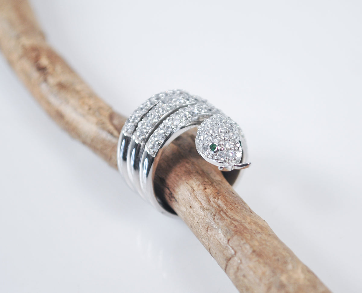 Silver Coiled Rings CAM 925 Sterling Silver CZ Coiled Snake Ring – Silver Vintage Jewelry