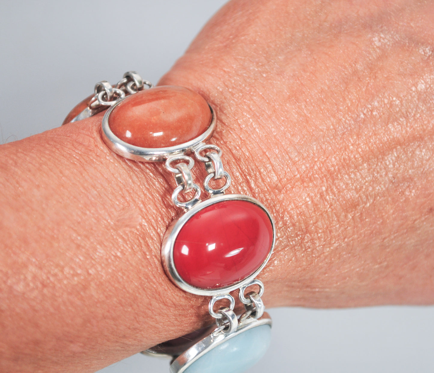 Whitney Kelly Chunky Sterling Silver Double Link Stone Bracelet