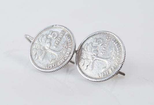 Vintage Sterling Silver Guatemala 5 Centavos Coin Earrings