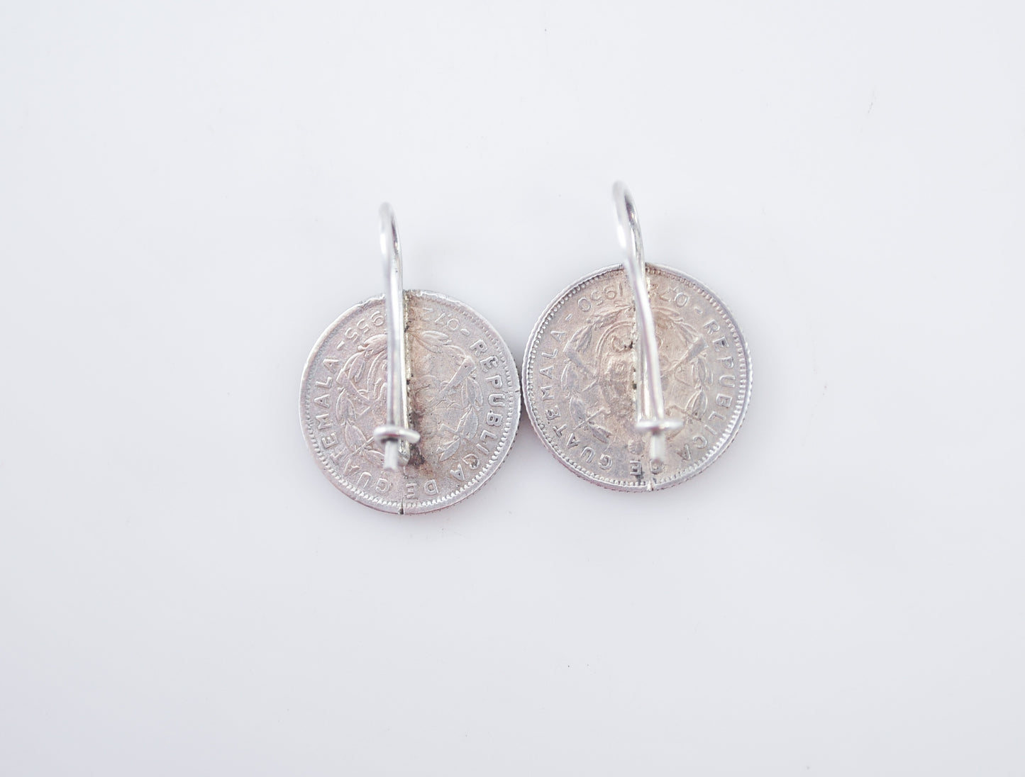 Vintage Sterling Silver Guatemala 5 Centavos Coin Earrings