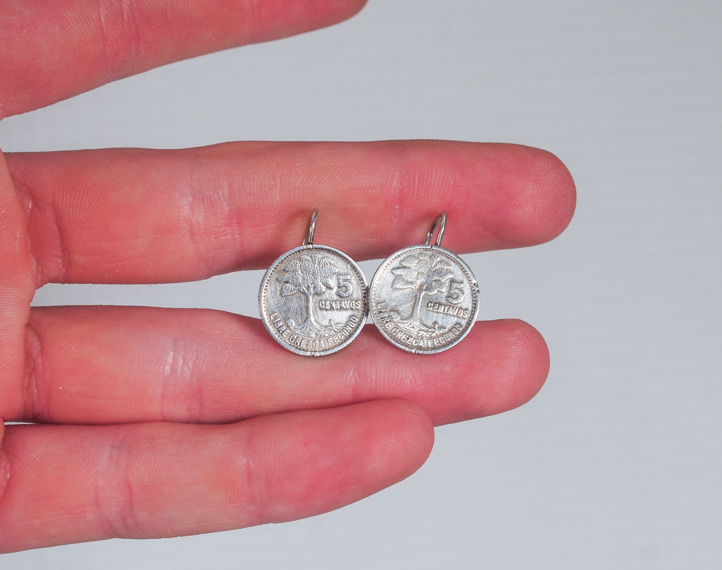 Vintage Sterling Silver Guatemala 5 Centavos Coin Earrings