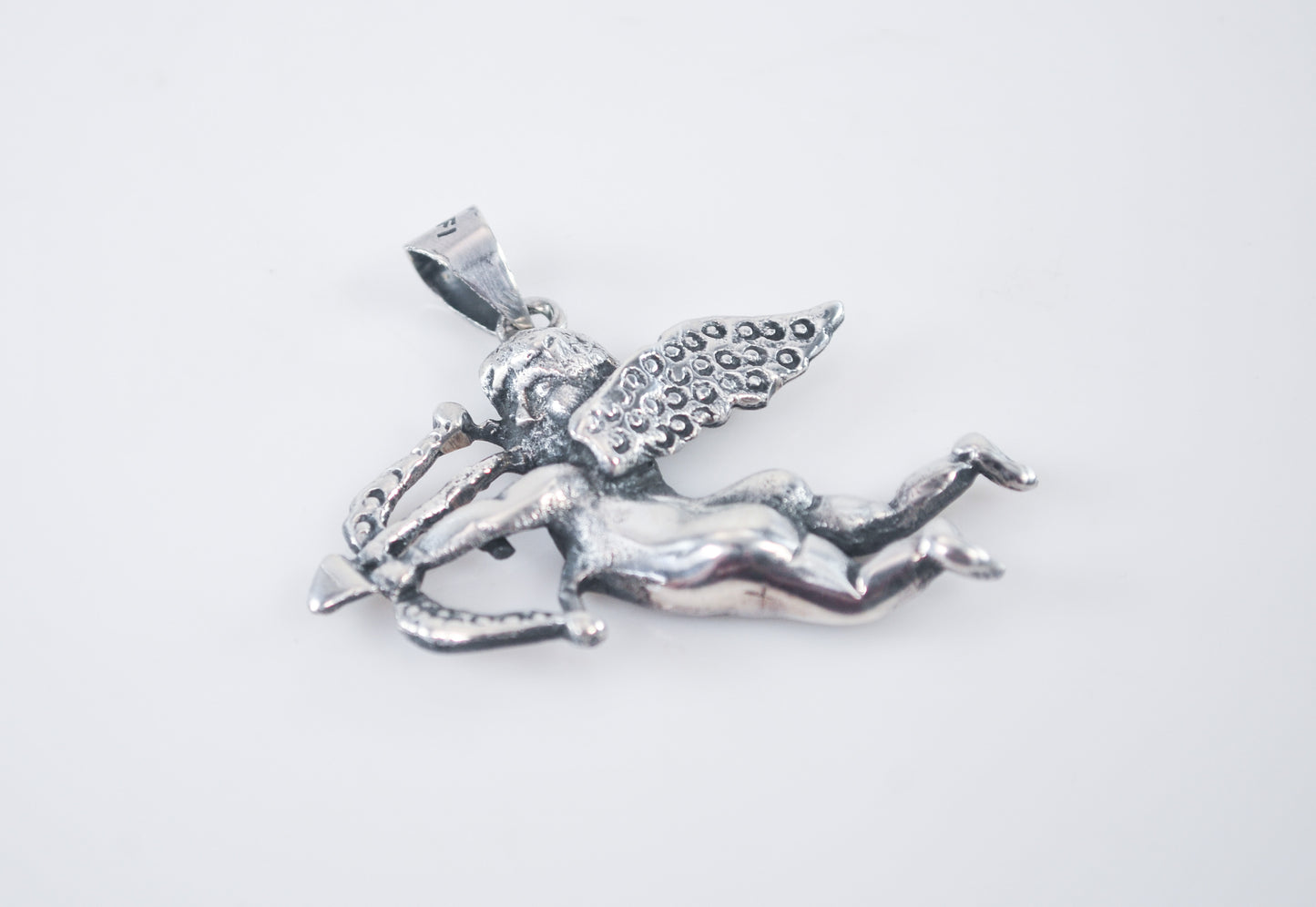 Vintage Cupid with Bow and Arrow Pendant Sterling Silver