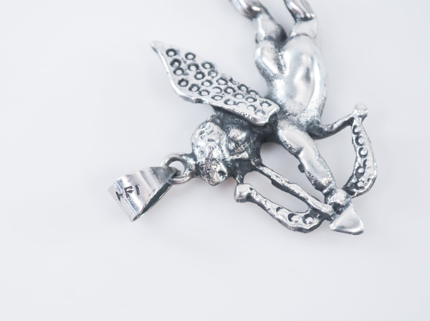 Vintage Cupid with Bow and Arrow Pendant Sterling Silver