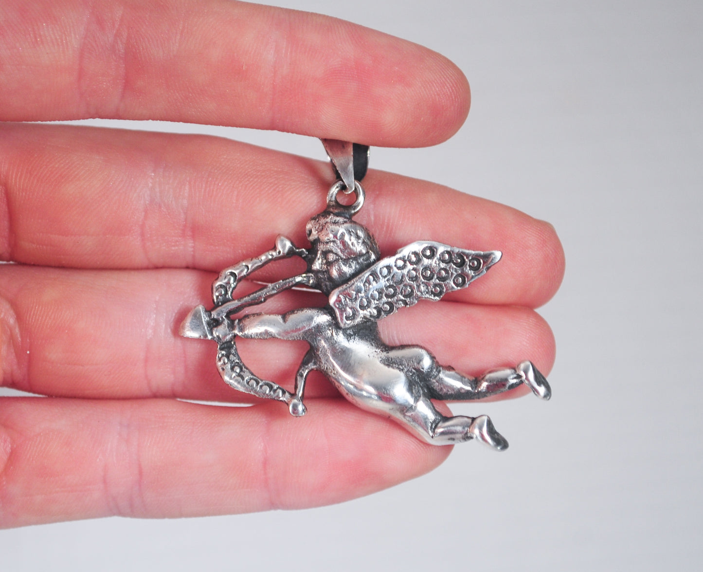 Vintage Cupid with Bow and Arrow Pendant Sterling Silver