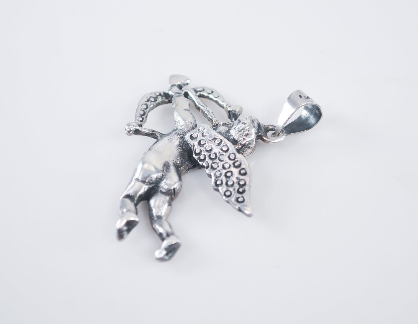 Vintage Cupid with Bow and Arrow Pendant Sterling Silver