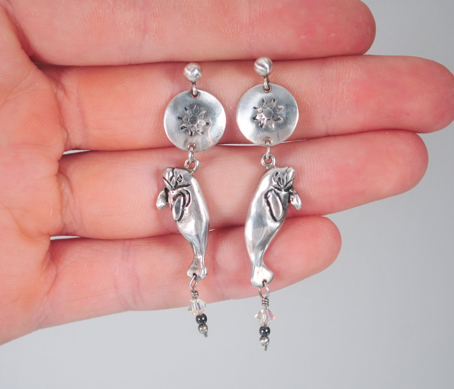 Sterling Silver Manatee Sand Dollar Earrings