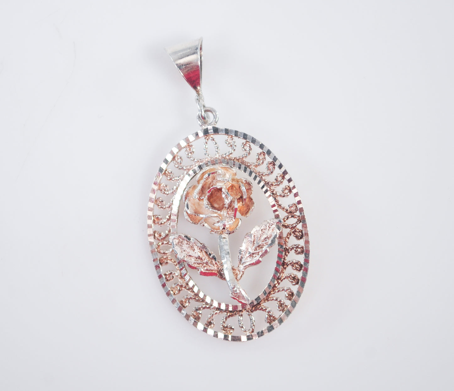 925 Turkey Sterling Silver Two Tone Rose Pendant