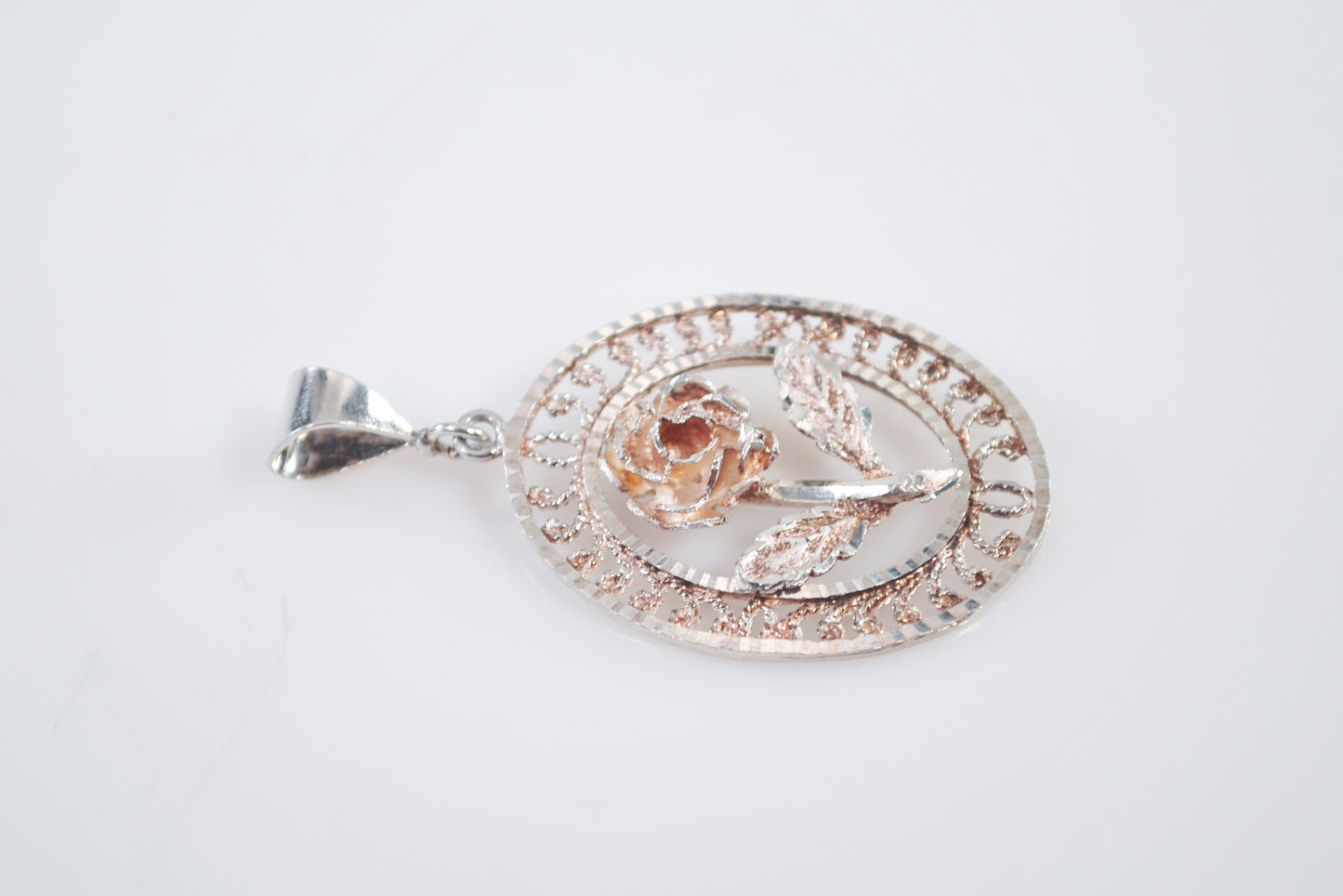 925 Turkey Sterling Silver Two Tone Rose Pendant