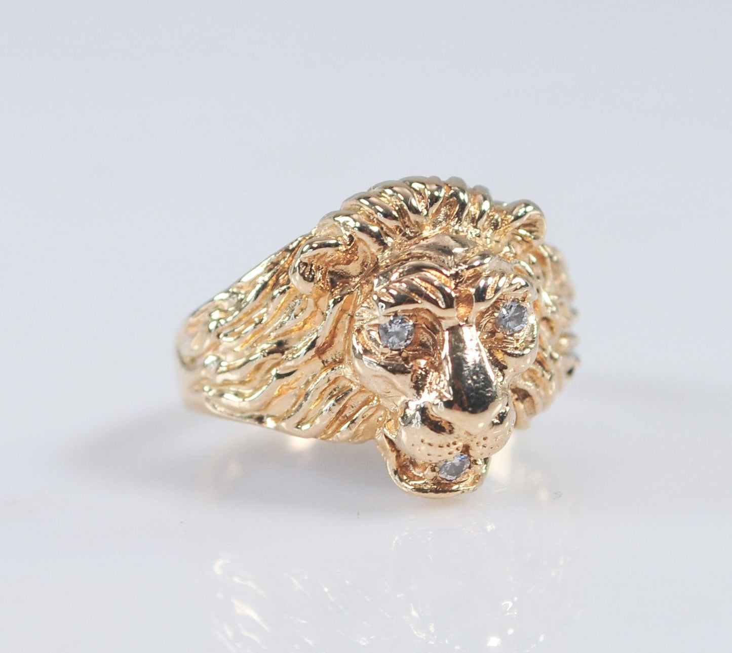 14K Gold Diamond Lion Head Ring