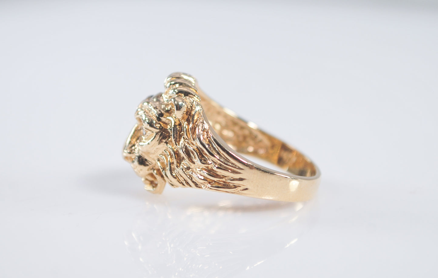 14K Gold Diamond Lion Head Ring