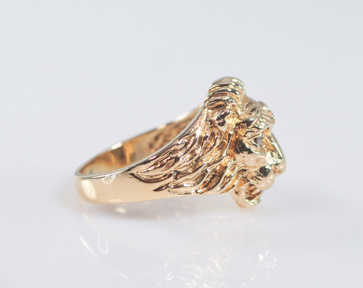 14K Gold Diamond Lion Head Ring