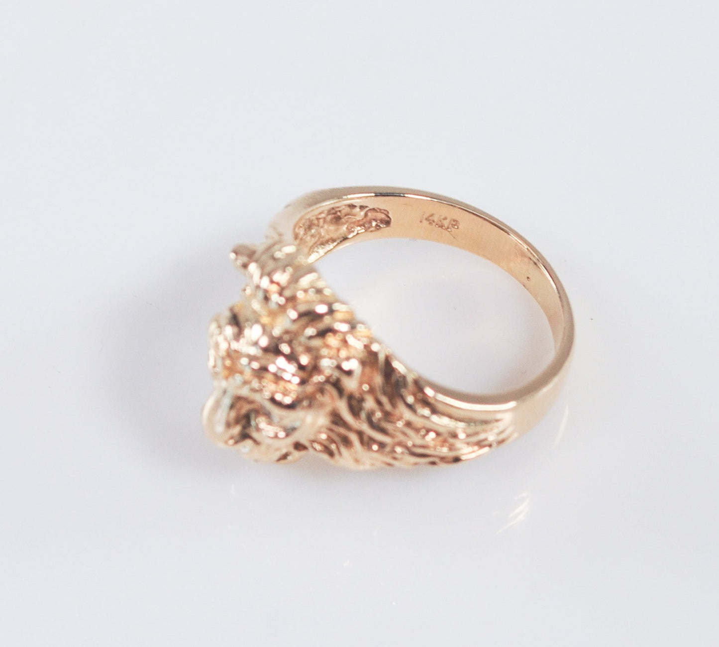 14K Gold Diamond Lion Head Ring