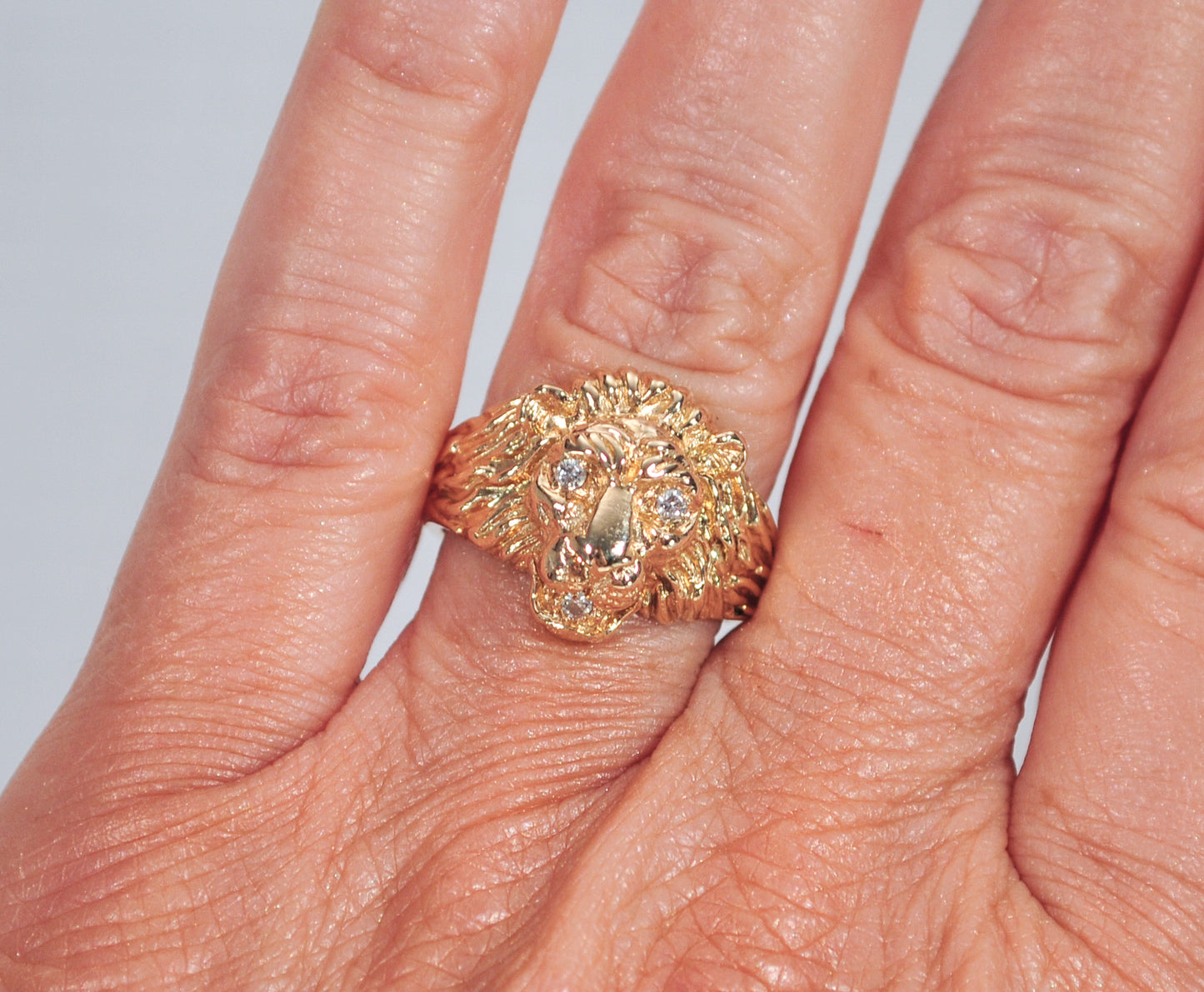 14K Gold Diamond Lion Head Ring