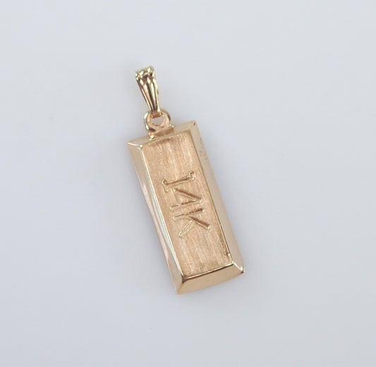 14K Gold Bar Charm Pendant