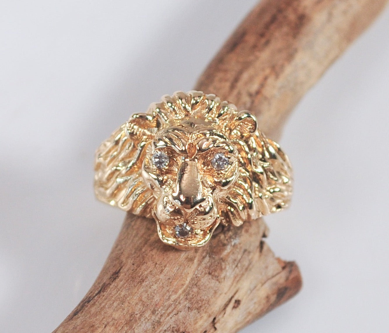 14K Gold Diamond Lion Head Ring