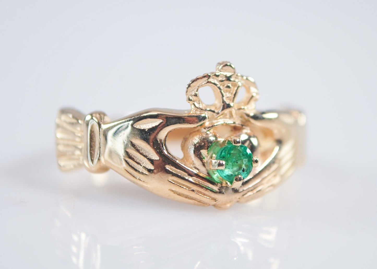 14K Gold Emerald Claddagh Ring