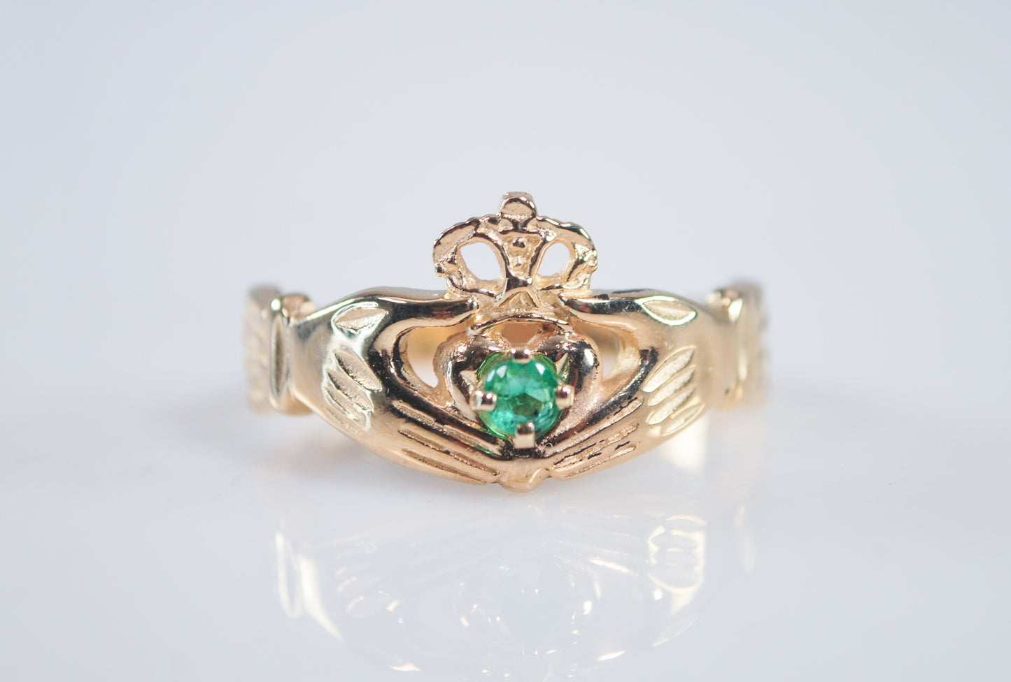 14K Gold Emerald Claddagh Ring